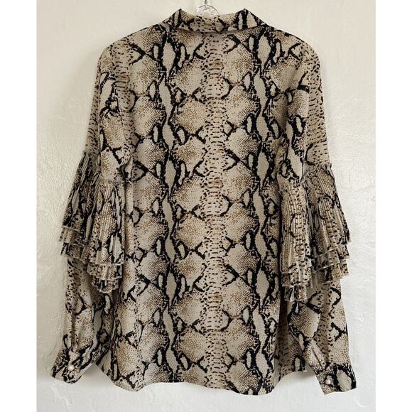 Vintage V Cristina Blouse Snake Skin Layered Ruffle Sleeves Pearl Button Sz S - Picture 4 of 8